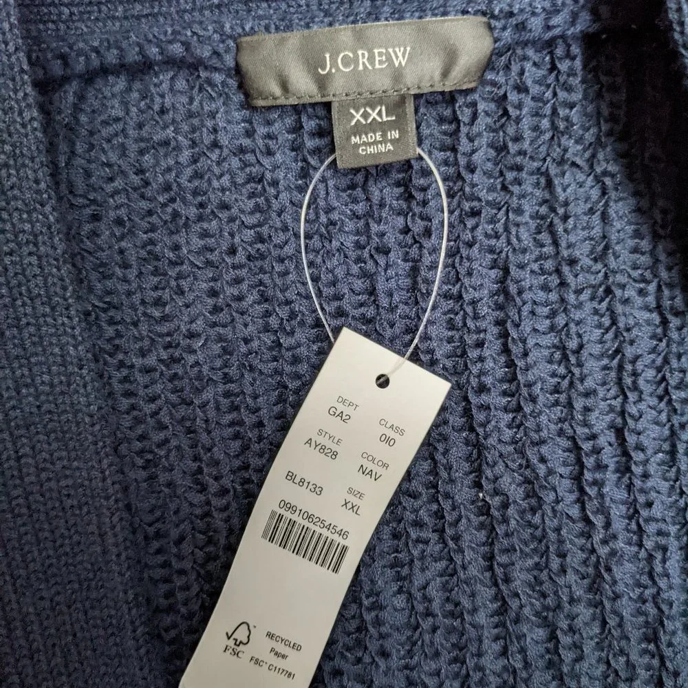 NWT J. Crew Cropped Patch Pocket Beach Cardigan Sweater Navy Size 2XL AY828